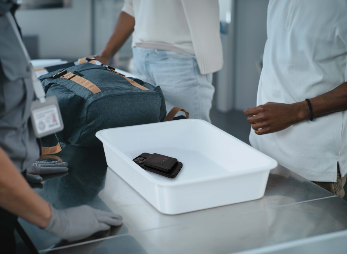 AltoGuard Relay in an airport scanner tray at an airport